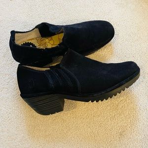 Fly London Wate Black Suede Low Ankle Slip On Booties